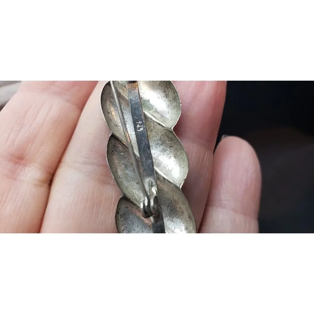 Vtg Brooch Sterling Silver 925 MCM 60s brutalist Mod Twist Bar Tie collar Pin